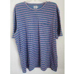 Faherty T Shirt Mens Size XL Blue Red Striped Indigo Crew Neck Chest Pocket